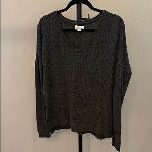 Velvet By Graham & Spencer Charcoal Waffle Knit V-Neck Sweater